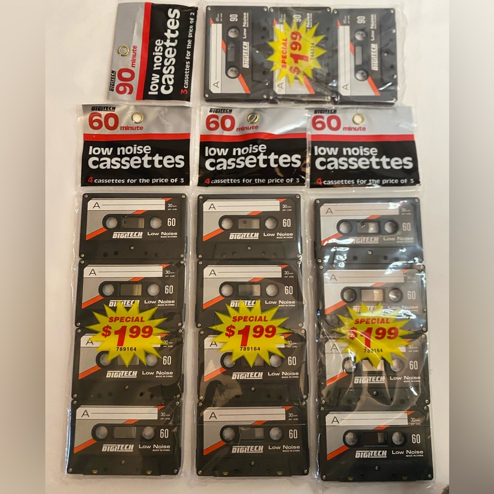 Vintage Digitech 60 minute low noise cassettes 3 packs of four, 1 pack of three